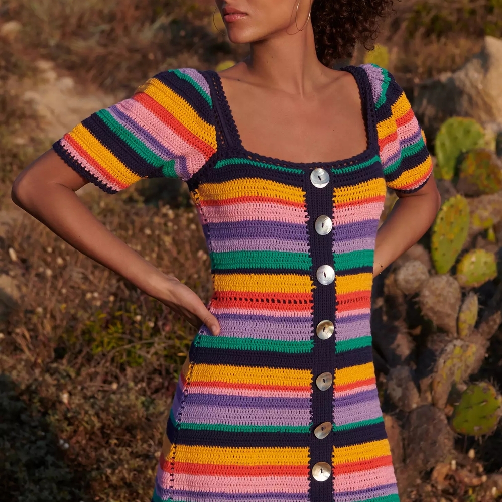 FARM Rio Colorful Crochet Dress with Button